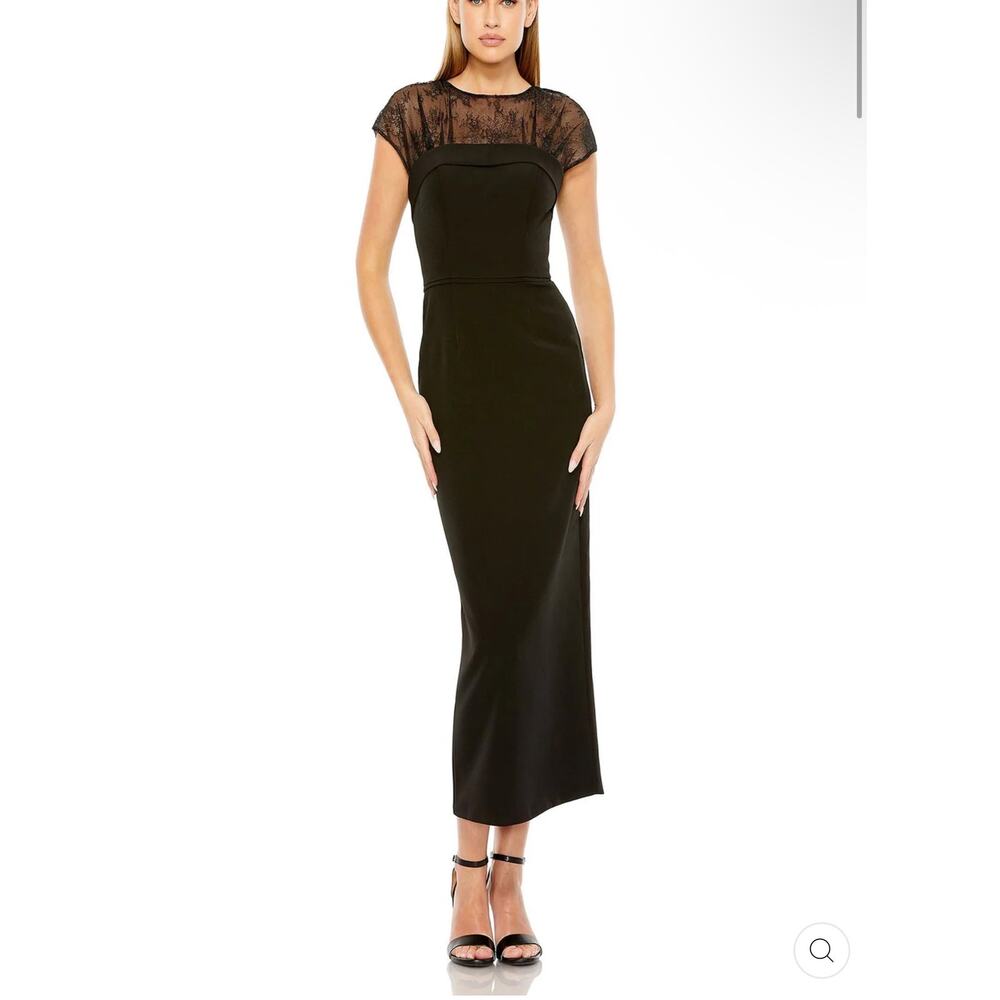 MAC DUGGAL 49799 black lace illusion cocktail dress sz 4 midi